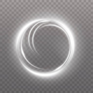 Parlayan çizginin soyut ışık efekti, şeffaf arkaplanda daireler çizen parlak girdap. Işık akışı hızı etkisi. Vektör