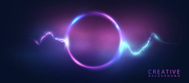 Puslu arka planda parlak ve enerjik dalgalarla parlayan daire. Tasarım ve animasyon için modern gelecek ögesi.