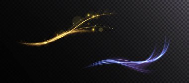 Parıldayan ışık efektleriyle altın sihirli kuyruklu yıldız. Ağ tasarımı ve muhteşem dekorasyon için sihirli altın rüzgar. vektör png