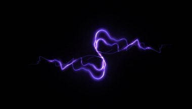 Parlak mor şimşek etkisi, gök gürültülü fırtına, fırtınalı hava, elektrik akımı. Vektör illüstrasyonu