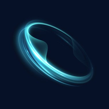 Pürüzsüz dalga ve koyu arkaplanda hareket bulanıklığı olan parlak turkuaz ışık halkası. Bilim kurgu tasarımı, sihirli geçitler, enerji alanları veya gelecekteki UI efektleri için mükemmel..