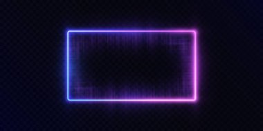 Koyu şeffaf bir arkaplanda mor ve pembe renkteki ışıkla parıldayan neon dikdörtgen. Fütürist arayüzlerde, dijital çerçevelerde, HUD elementlerinde veya siber punk görsel tasarımında kullanılır..