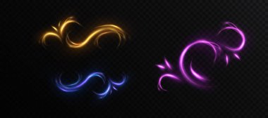 Karanlık arka planda parıldayan ışık efektleriyle parlayan sihirli girdaplar. Sihirli parıldayan kuyruklu yıldızlar fantezi tasarımı ve büyülü dekor için.