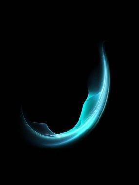 Karanlıkta parlayan soyut mavi enerji dalgası boşlukta parlayan bir büyü gibi parlak bir yay oluşturuyor. Pürüzsüz ve ruhani. Gizemi, sihri ve fütürist zarafeti çağrıştırıyor..