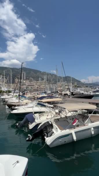 Vista Marina Monte Carlo Principado Mônaco Com Barcos Atracados Cidade — Vídeo de Stock