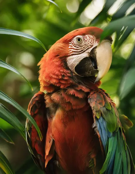 stock image  In the lush depths of the tropical jungle, a majestic macaw perches proudly amidst a canopy