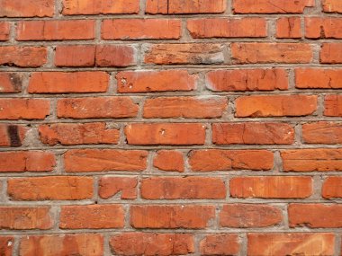Düz olmayan yüzeyi olan kırsal kırmızı tuğla duvar dokusu.