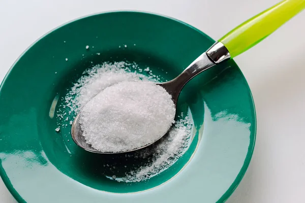 Put Natural Sweetener Stevia Pile Spoon — Stock Photo, Image