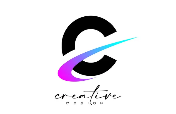 Letter Logo Σχεδιασμός Creative Purple Blue Swoosh Γράμμα Αρχικό Εικονίδιο — Διανυσματικό Αρχείο