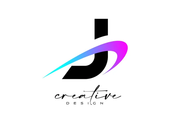 Carta Logotipo Diseño Con Azul Púrpura Creativo Swoosh Letra Icono — Vector de stock