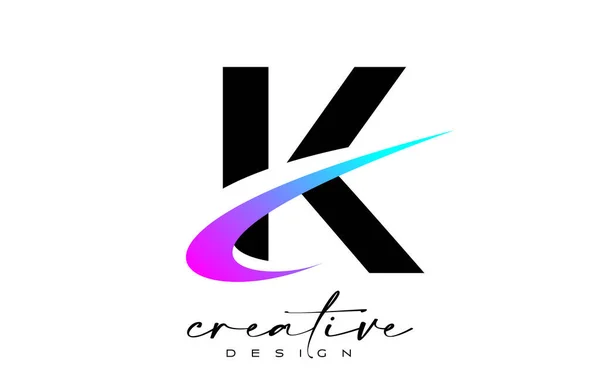 Letter Logo Design Con Creative Purple Blue Swoosh Lettera Icona — Vettoriale Stock