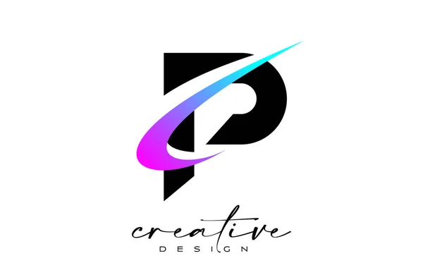 Буква Дизайн Creative Purple Blue Swoosh Письмо Начальная Иконка Изогнутым — стоковый вектор