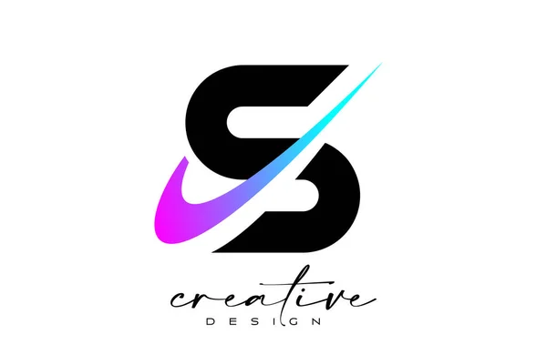 Diseño Del Logotipo Letra Con Swoosh Azul Púrpura Creativo Letra — Vector de stock