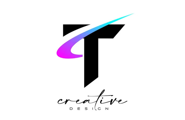 Lettre Logo Design Avec Creative Purple Blue Swoosh Lettre Icône — Image vectorielle