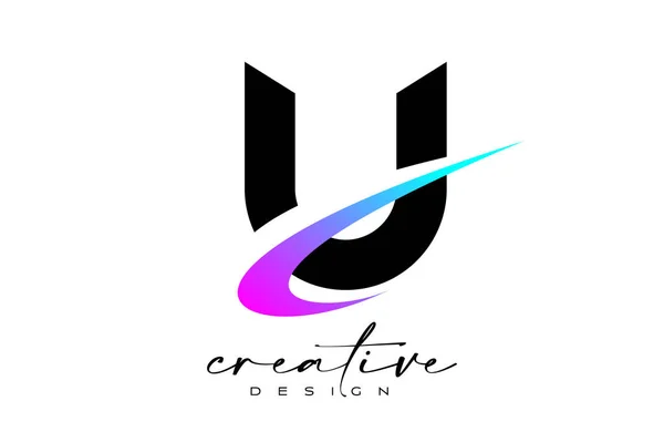 Carta Logo Design Com Criativo Roxo Azul Swoosh Carta Ícone —  Vetores de Stock