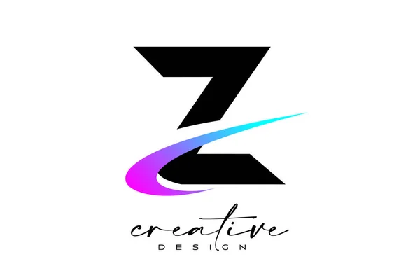 Z字母标志设计与创意紫色蓝色Swoosh 字母Z带有曲线形矢量的初始图标 — 图库矢量图片