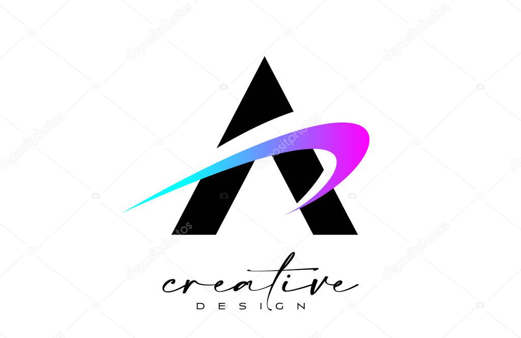 A Letter Logo Design with Creative Purple Blue Swoosh. Letter a Initial icon with curved shape vector