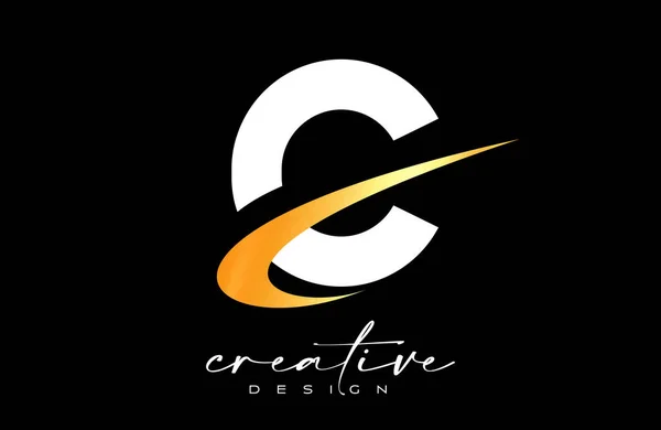 Carta Logo Diseño Con Creativos Swoosh Oro Letra Icono Inicial — Archivo Imágenes Vectoriales