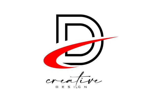 Outline Letter Logo Design Con Creative Red Swoosh Lettera Icona — Vettoriale Stock