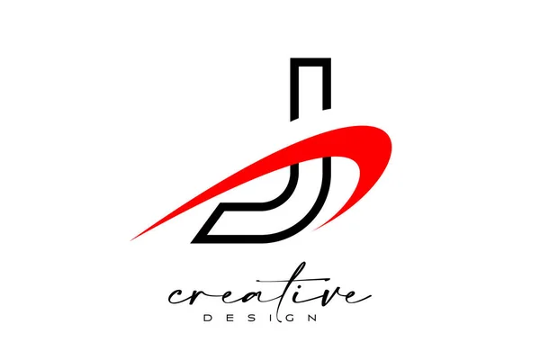 Esboço Carta Logo Design Com Criativo Swoosh Vermelho Carta Ícone — Vetor de Stock