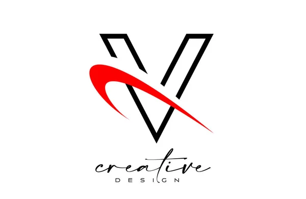 Esboço Carta Logo Design Com Criativo Swoosh Vermelho Carta Ícone — Vetor de Stock