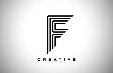 Siyah Çizgiler ve Monogram Yaratıcı Tasarım Vektörü içeren Satır F Logosu