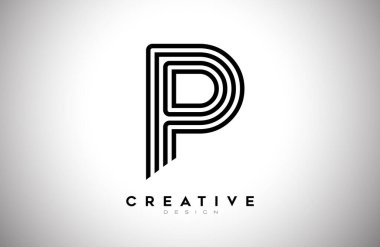 Siyah Çizgiler ve Monogram Yaratıcı Biçim Tasarım Vektörlü P Satırları Logosu