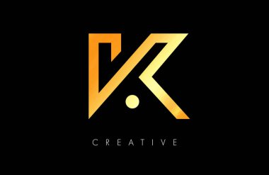 İş Logosu için Altın K Harfi Tasarım Logosu. K harfi Simge Vektörü Yaratıcı Şekil ve Minimalist Tasarım Siyah ve Altın