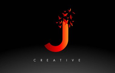 Kırmızı J Logosu Harften Uçan ve Parçalanan Kuş Sürüsü. 