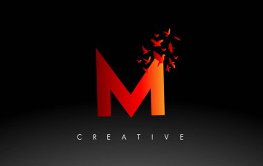 Harften Uçan ve Parçalanan Kuş Sürüsü ile Kırmızı M Logosu. 