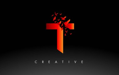 Harften Uçan ve Parçalanan Kuş Sürüsü ile Kırmızı T Logosu. 