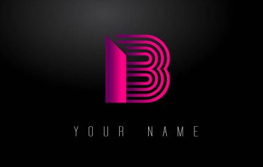B Magenta Hatları Harf Logosu. Yaratıcı Satır Harfleri Vektör Şablonu.