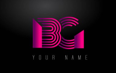 BG Magenta Hatları Harf Logosu. Yaratıcı Satır Harfleri Vektör Şablonu.