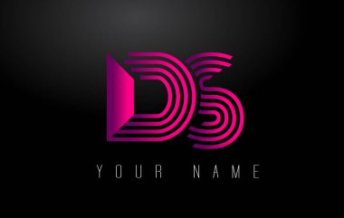 DS Magenta Hatları Harf Logosu. Yaratıcı Satır Harfleri Vektör Şablonu.
