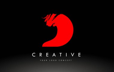 D Dişli Harf Logosu. Kırmızı Fırça Harfleri tasarımı fırça darbesi tasarımı.