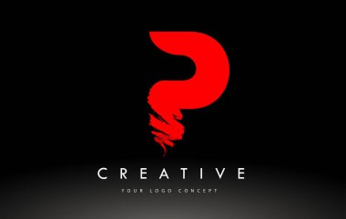 P Fırçalanmış Harf Logosu. Kırmızı Fırça Harfleri tasarımı fırça darbesi tasarımı.