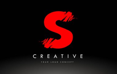 S Fırçalanmış Harf Logosu. Kırmızı Fırça Harfleri tasarımı fırça darbesi tasarımı.