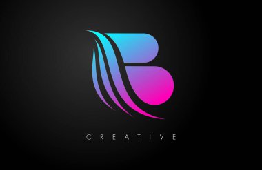 Yaratıcı Swoosh ve Minimalist Modern Simge Görünümlü Mor Mavi Zarif B harfi Logosu
