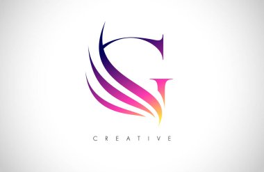 Swoosh Kanat Tasarımı Simgesi Vektörü Mor Zarif G harfi logosu