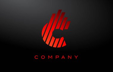 Kırmızı Çizgi Tasarım Vektörlü C Harfi Logosu. Kırmızı Harf Simgesi İllüstrasyonu