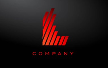 Kırmızı Çizgi Tasarım Vektörlü L Harfi Logosu. Kırmızı Harf Simgesi İllüstrasyonu
