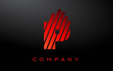 Kırmızı Çizgi Tasarım Vektörlü P Harfi Logosu. Kırmızı Harf Simgesi İllüstrasyonu