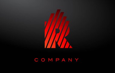 Kırmızı Çizgi Tasarım Vektörlü R Harfi Logosu. Kırmızı Harf Simgesi İllüstrasyonu
