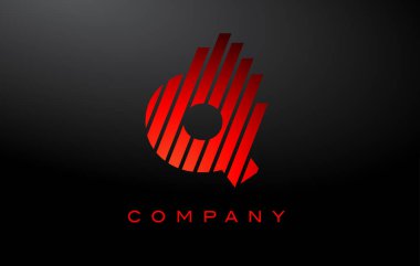 Kırmızı Çizgi Tasarım Vektörlü Q Harfi Logosu. Kırmızı Harf Simgesi İllüstrasyonu