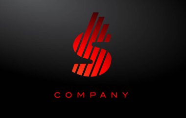 Kırmızı Çizgi Tasarım Vektörlü S Harfi Logosu. Kırmızı Harf Simgesi İllüstrasyonu