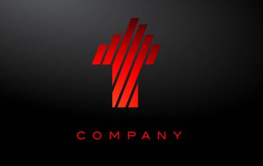 Kırmızı Çizgi Tasarım Vektörü olan T harfi logosu. Kırmızı Harf Simgesi İllüstrasyonu