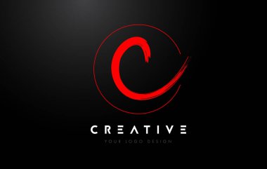 Kırmızı C Fırça Harf Logosu Tasarımı. Sanatsal El Yazısı Harfler Logosu Kavramı.