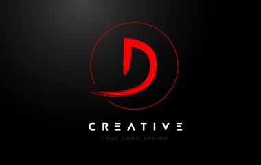 Kırmızı D Fırça Harf Logosu Tasarımı. Sanatsal El Yazısı Harfler Logosu Kavramı.