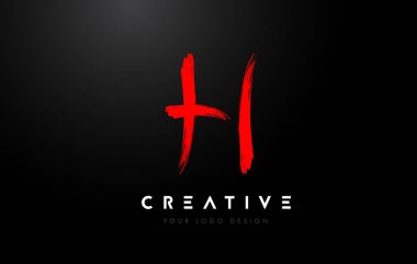 Kırmızı H Fırça Harf Logosu Tasarımı. Sanatsal El Yazısı Harfler Logosu Kavramı.