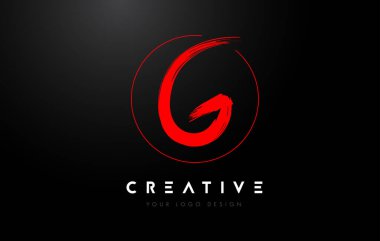 Kırmızı G Fırça Harf Logosu Tasarımı. Sanatsal El Yazısı Harfler Logosu Kavramı.